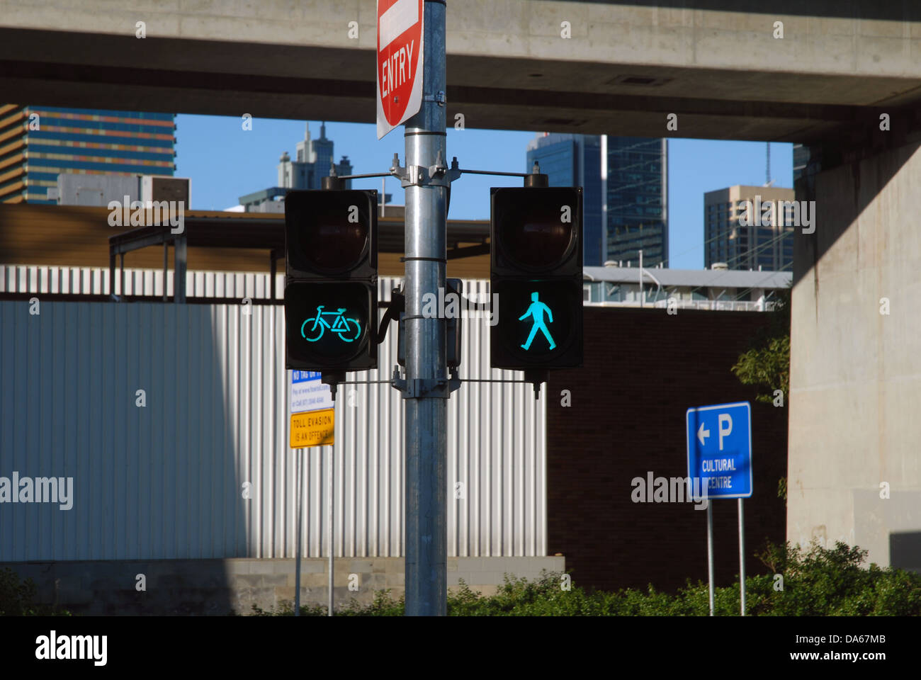 Green traffic light for pedestrians and bicycles. Brisbane, Queensland