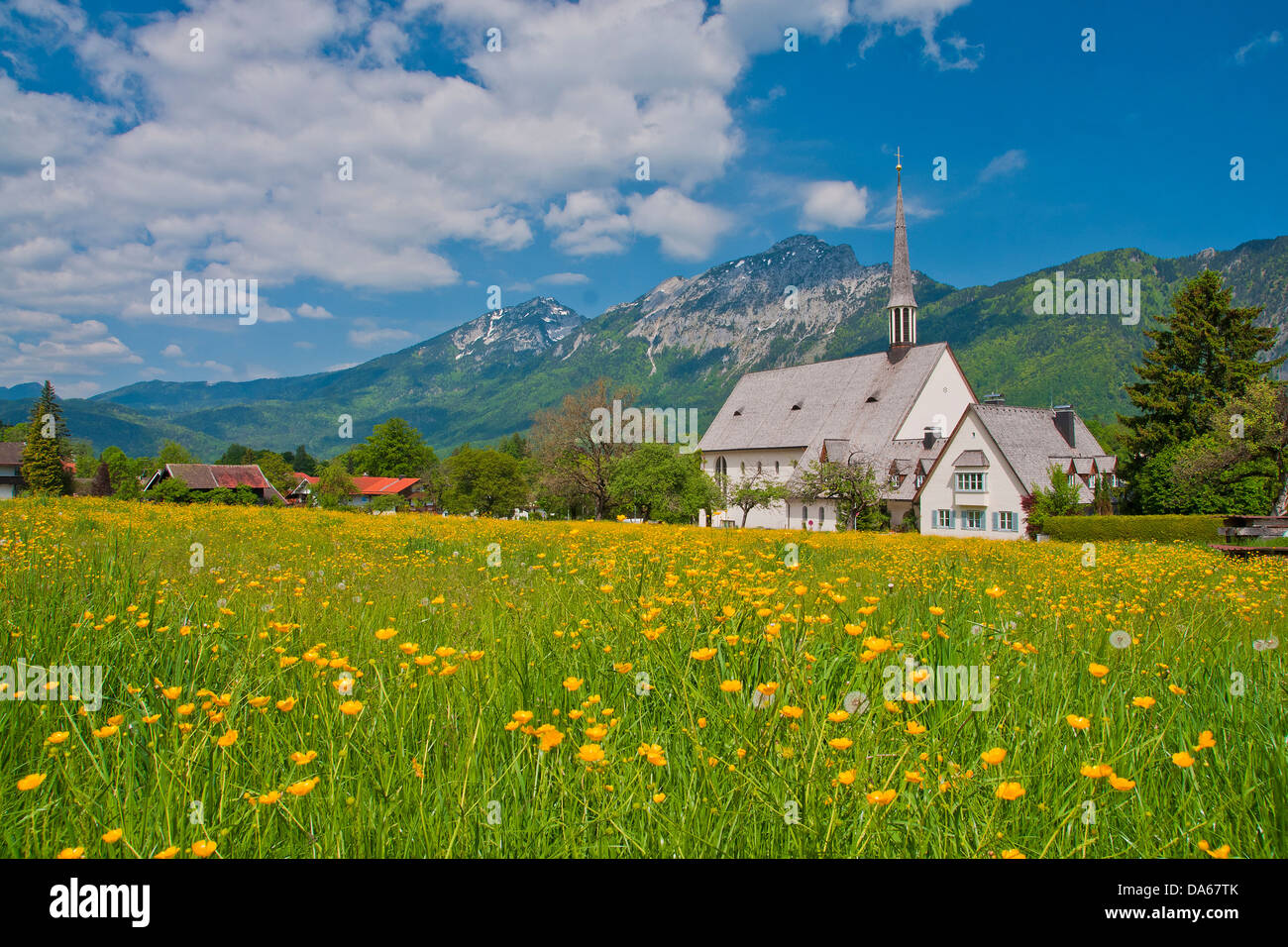 Germany, Europe, Bavaria, Berchtesgaden, Bad Reichenhall, Bavarian Gmain, Reichenhall, sky, church, faith, religion, mountain, m Stock Photo
