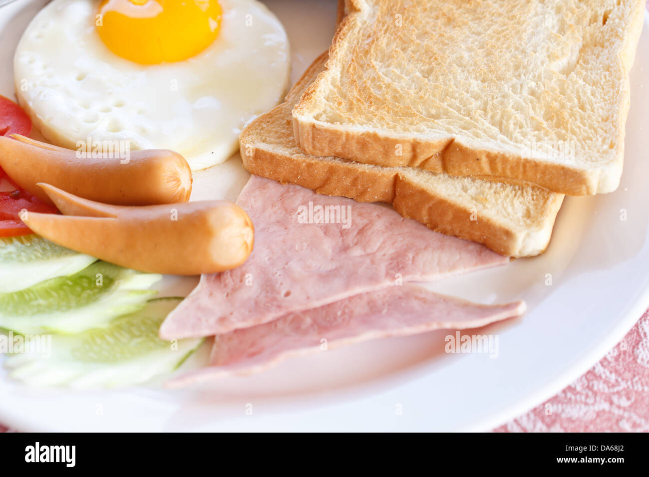 The western breakfast of eggs and meat Stock Photo