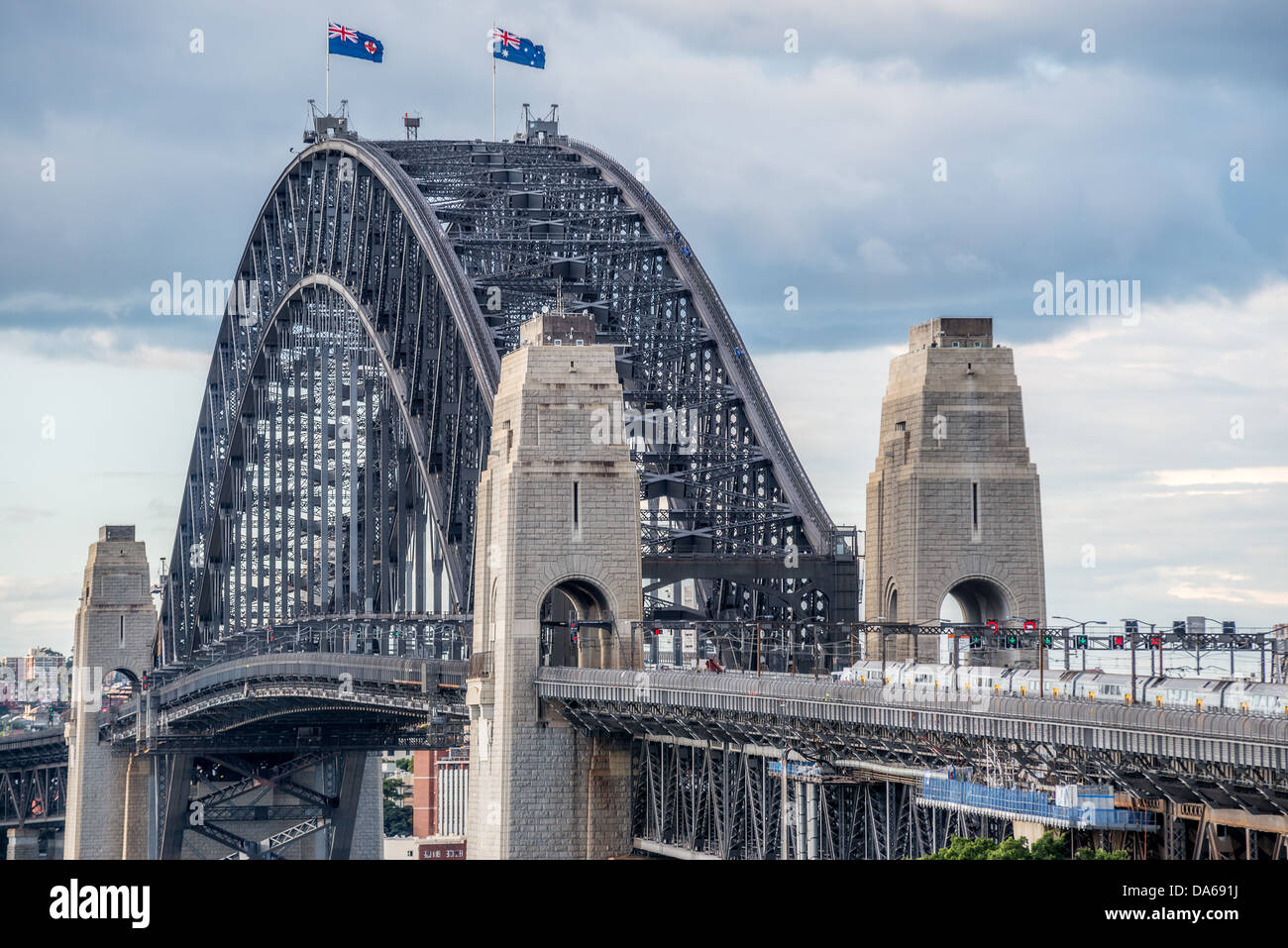 The iconic Sydney Harbour Bridge which spans from downtown to North Sydney. Stock Photo