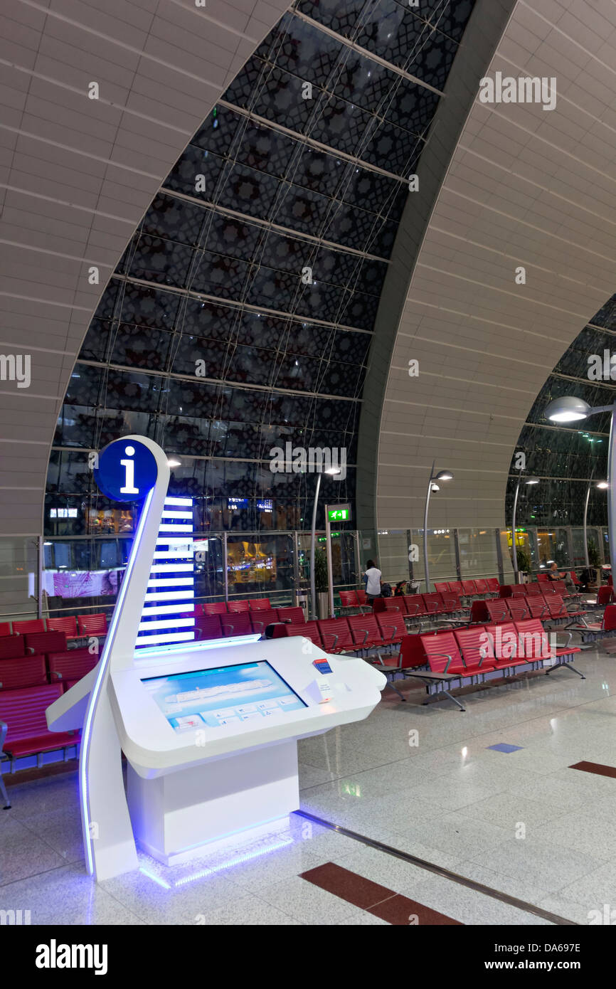 Information Terminal, Dubai International Airport Terminal, Dubai, United Arab Emirates Stock Photo