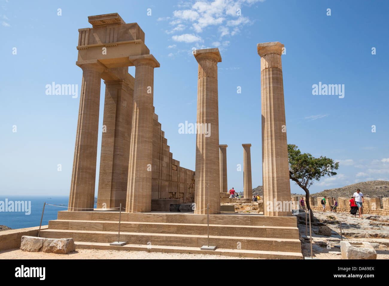 Doric Temple of Athena Lindia, the Acropolis, Lindos, Rhodes, Greece Stock Photo