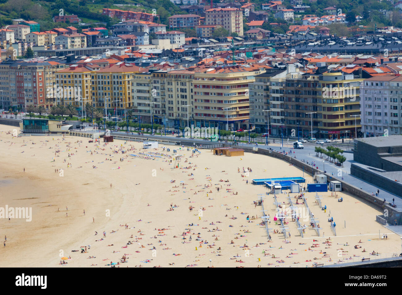 Looking down at the beach in Donostia - San Sebastian in the Basque Country Stock Photo
