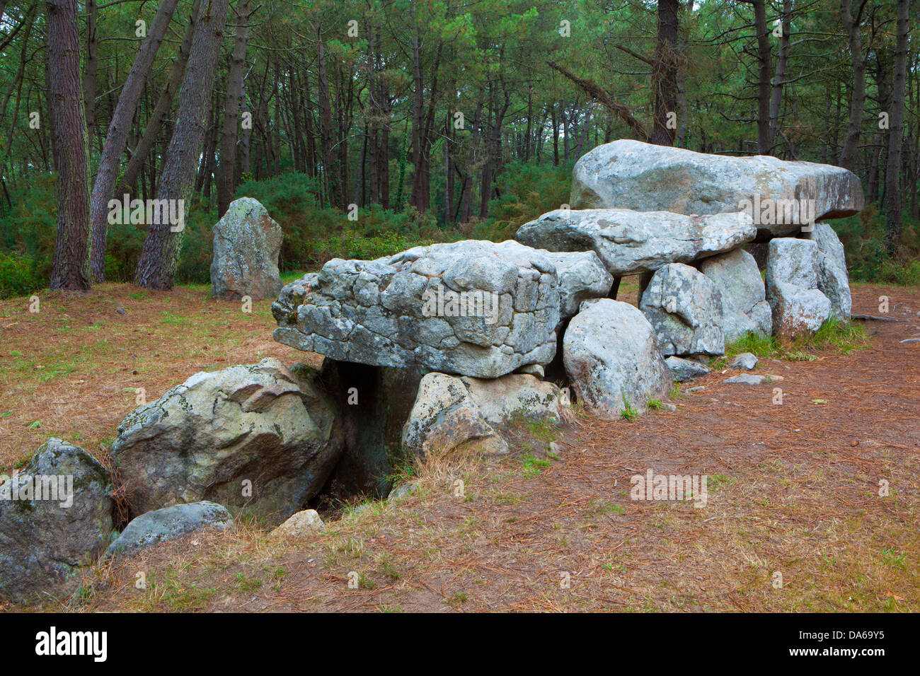 Dolmen, de, Mané-Kerioned, menhir, France, Europe, Brittany, department Morbihan, stone grave, megalith, stones, culture Stock Photo