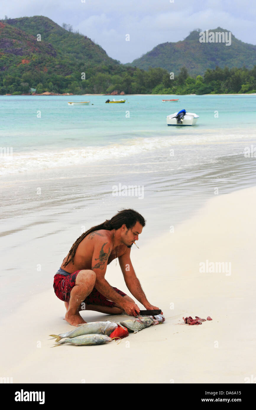 Fisherman in Seychelles Stock Photo