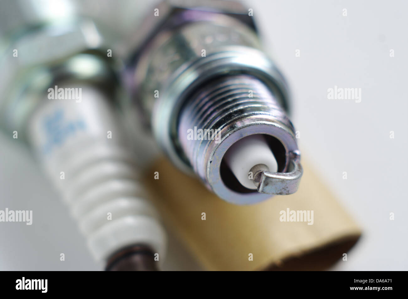 two spark plugs gap on the electrodes Stock Photo