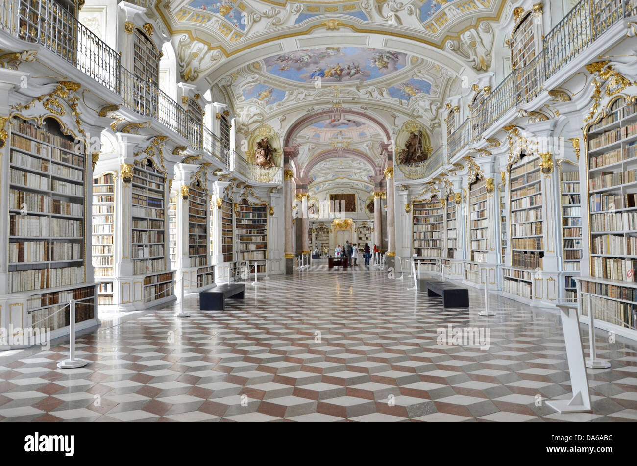 Admont Abbey library hall in Styria, Austria, the largest monastic library in the world. A jewel of the Baroque era. Stock Photo