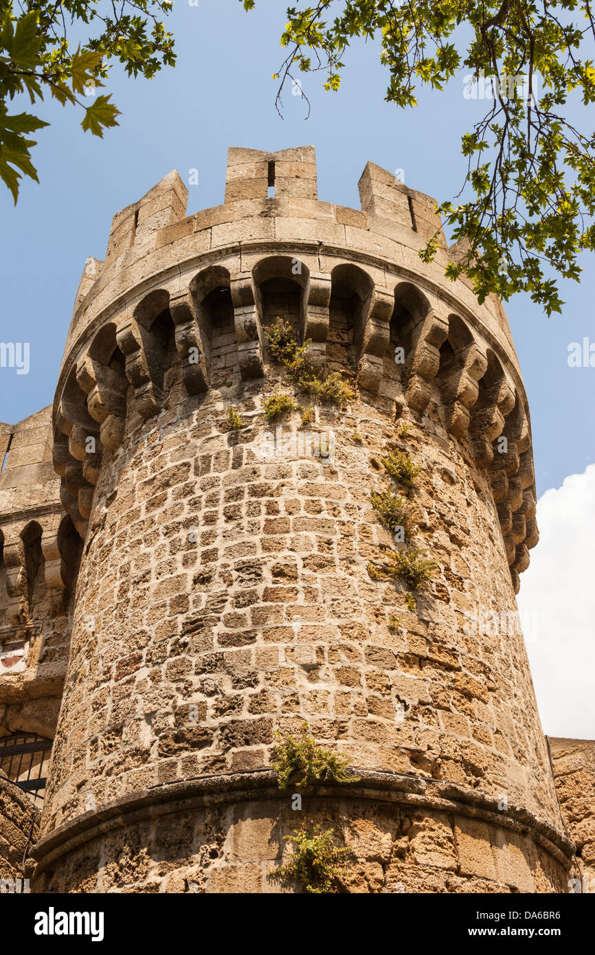 A mediaeval tower within the city walls in Rhodes old town, Rhodes, Greece Stock Photo