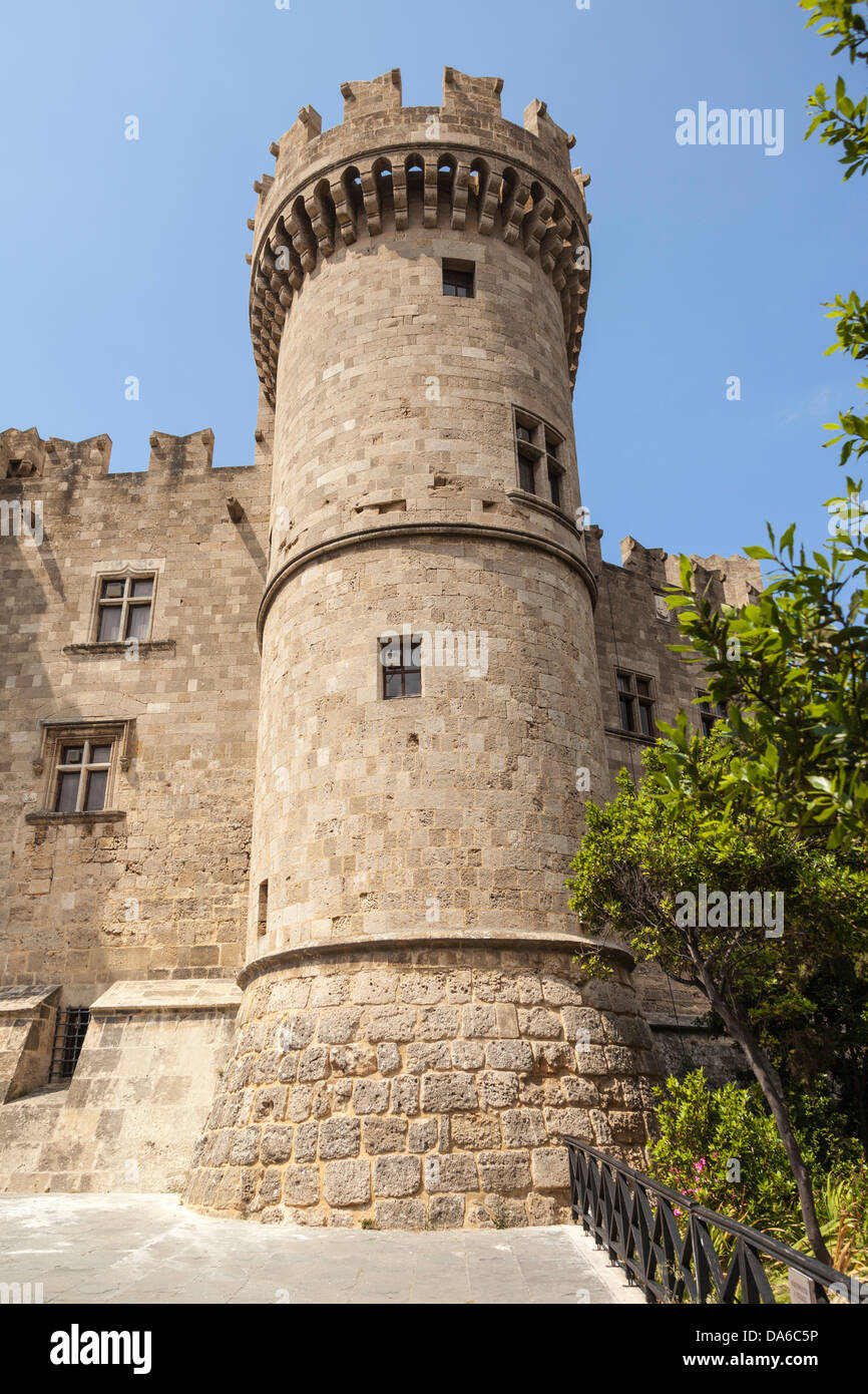 A tower of the Palace of the Grand Master of the Knights of Rhodes, Rhodes old town, Rhodes, Greece Stock Photo