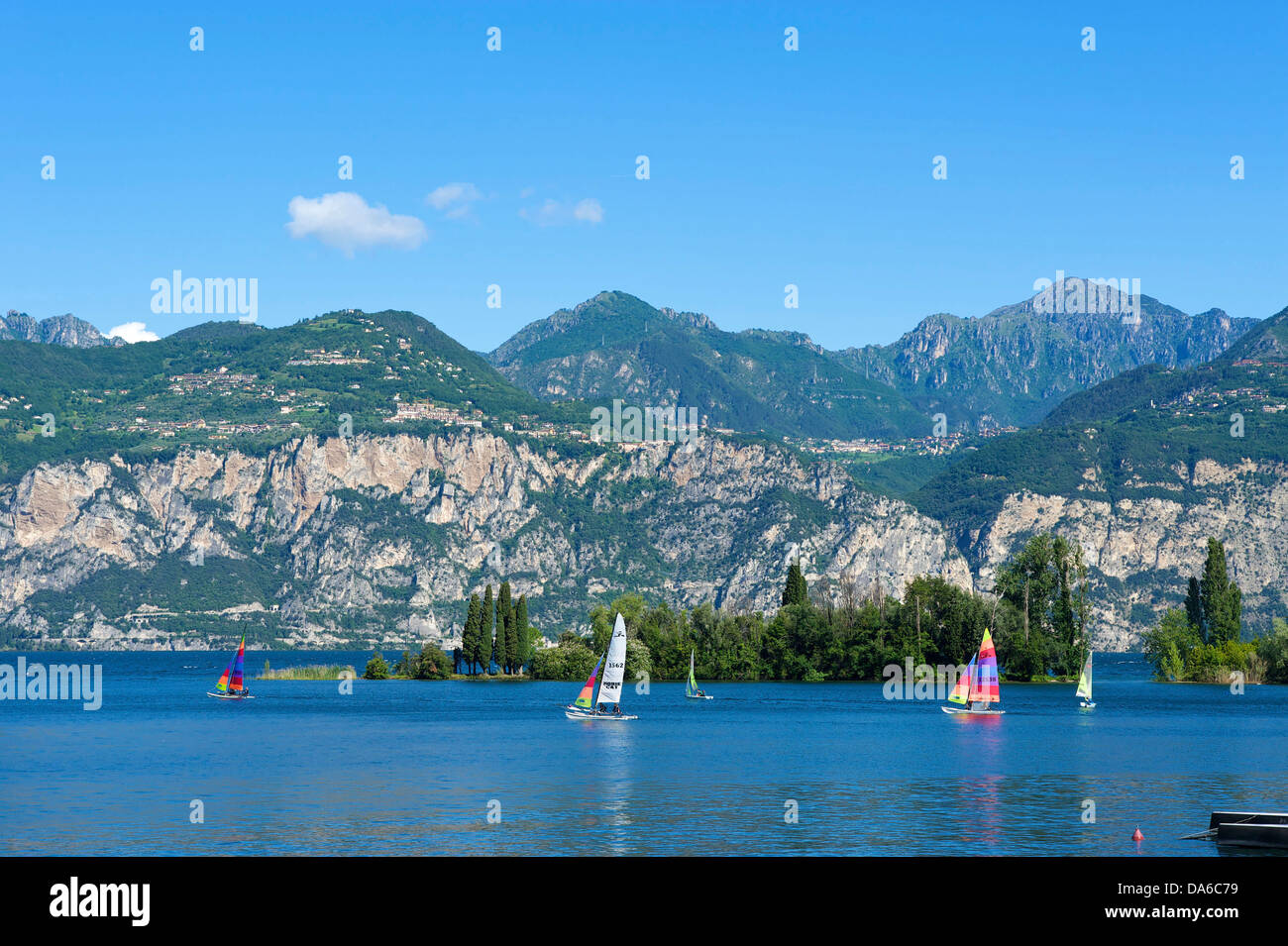 Lake Garda, Italy, Europe, Lago di Garda, Malcesine, sail boat, sail boats, boat, boats, mountain landscape, mountain landscapes Stock Photo