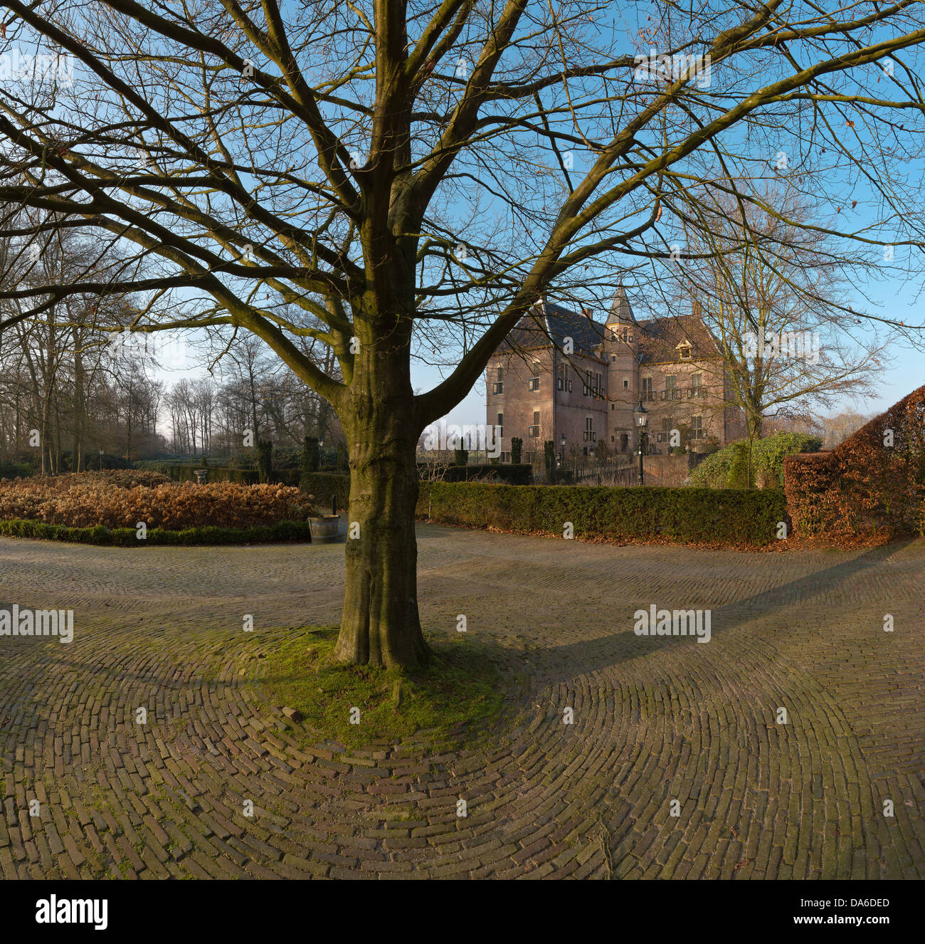 Gelderland, Netherlands, Europe, Vorden, castle, forest, wood, trees, winter, Stock Photo