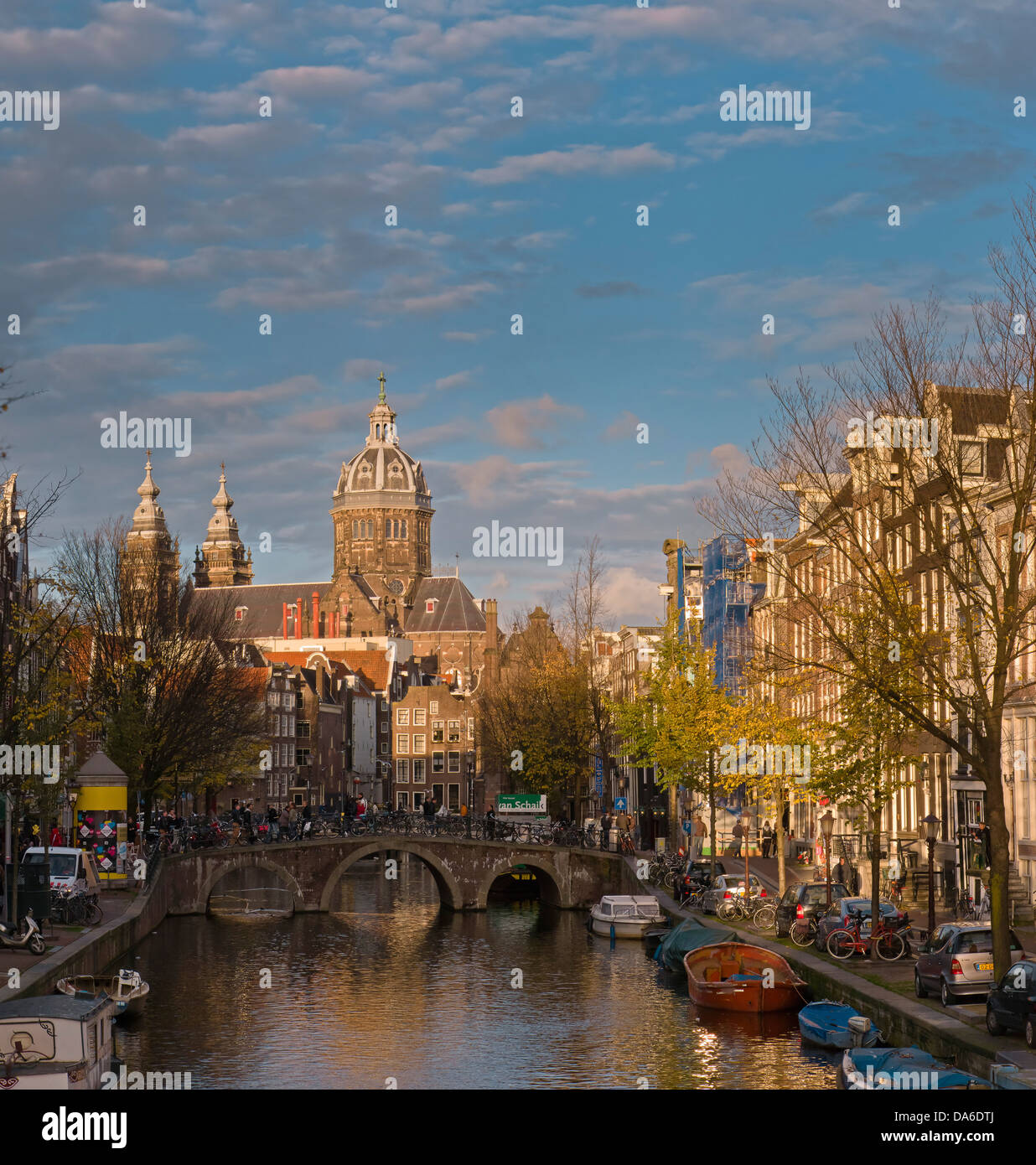 Holland, Netherlands, Europe, Amsterdam, Oudezijds Voorburgwal, Nicolas, Church, city, village, water, autumn, Stock Photo