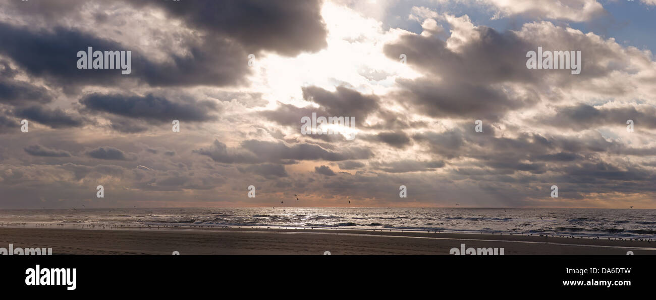 Holland, Netherlands, Europe, Egmond aan Zee, Sun, clouds, North sea, landscape, water, autumn, beach, sea, Stock Photo