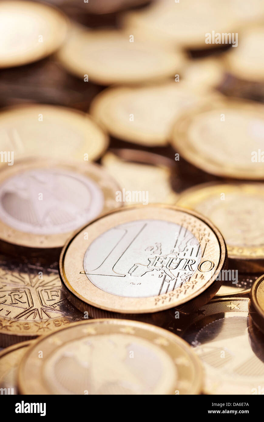 Large number of € coins close up. Stock Photo