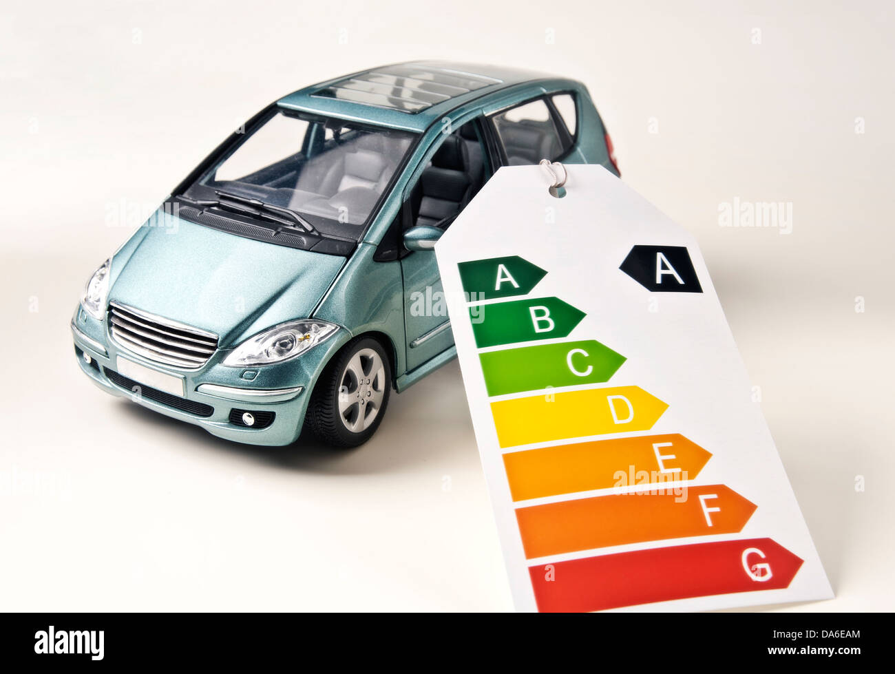 Car and energy efficiency label. Stock Photo