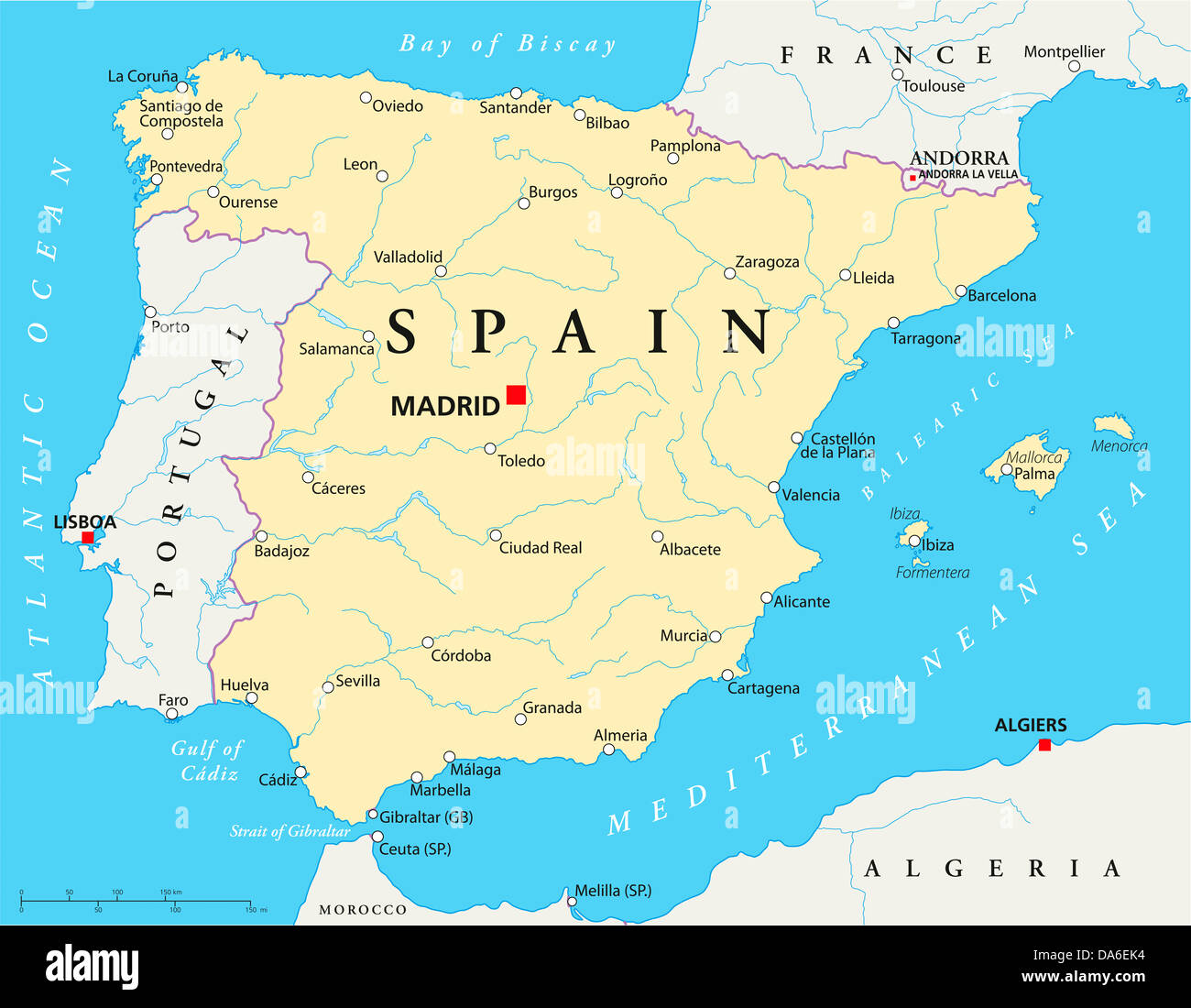 Spain Political Map Stock Photo