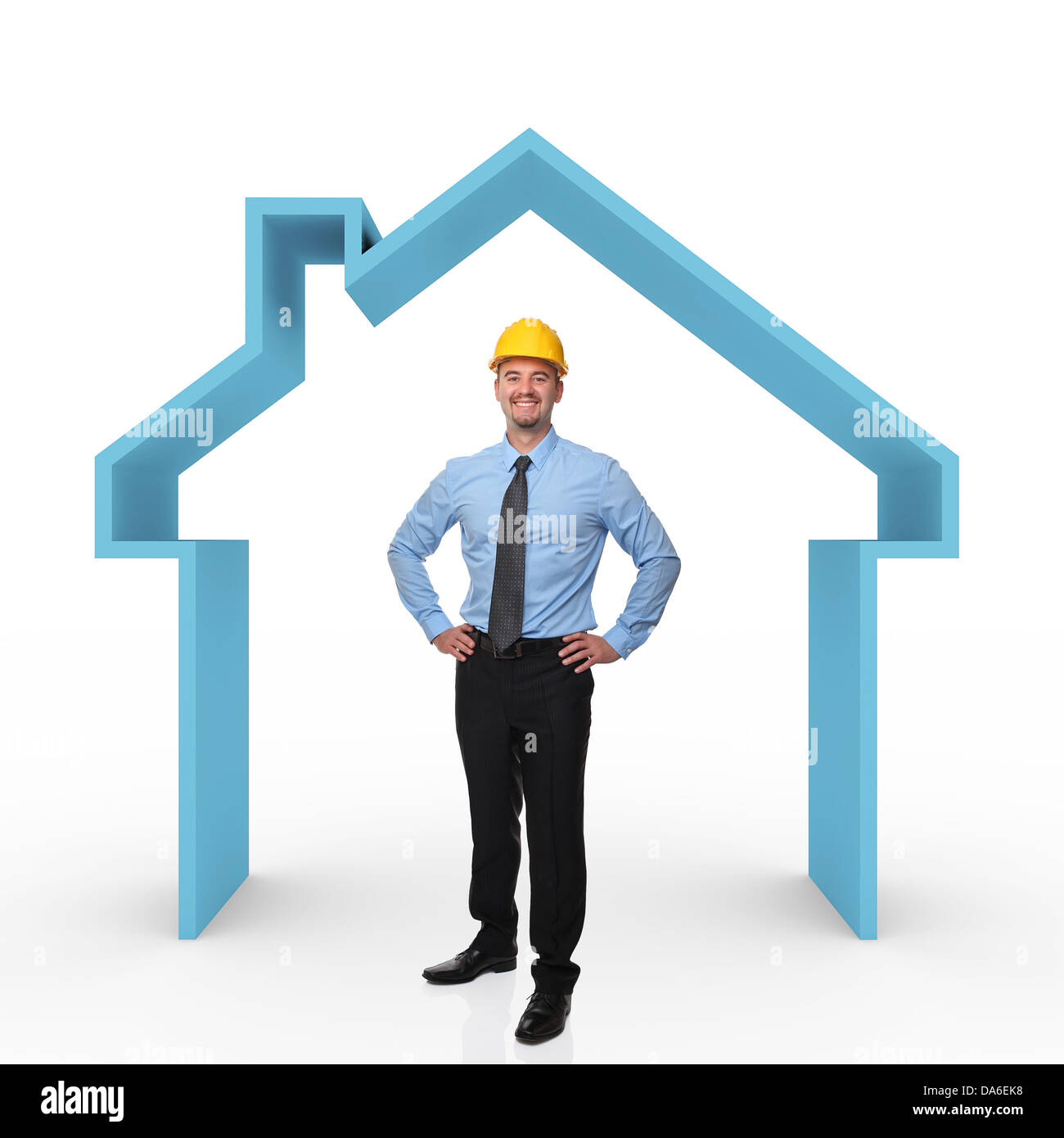 smiling architect and 3d house Stock Photo