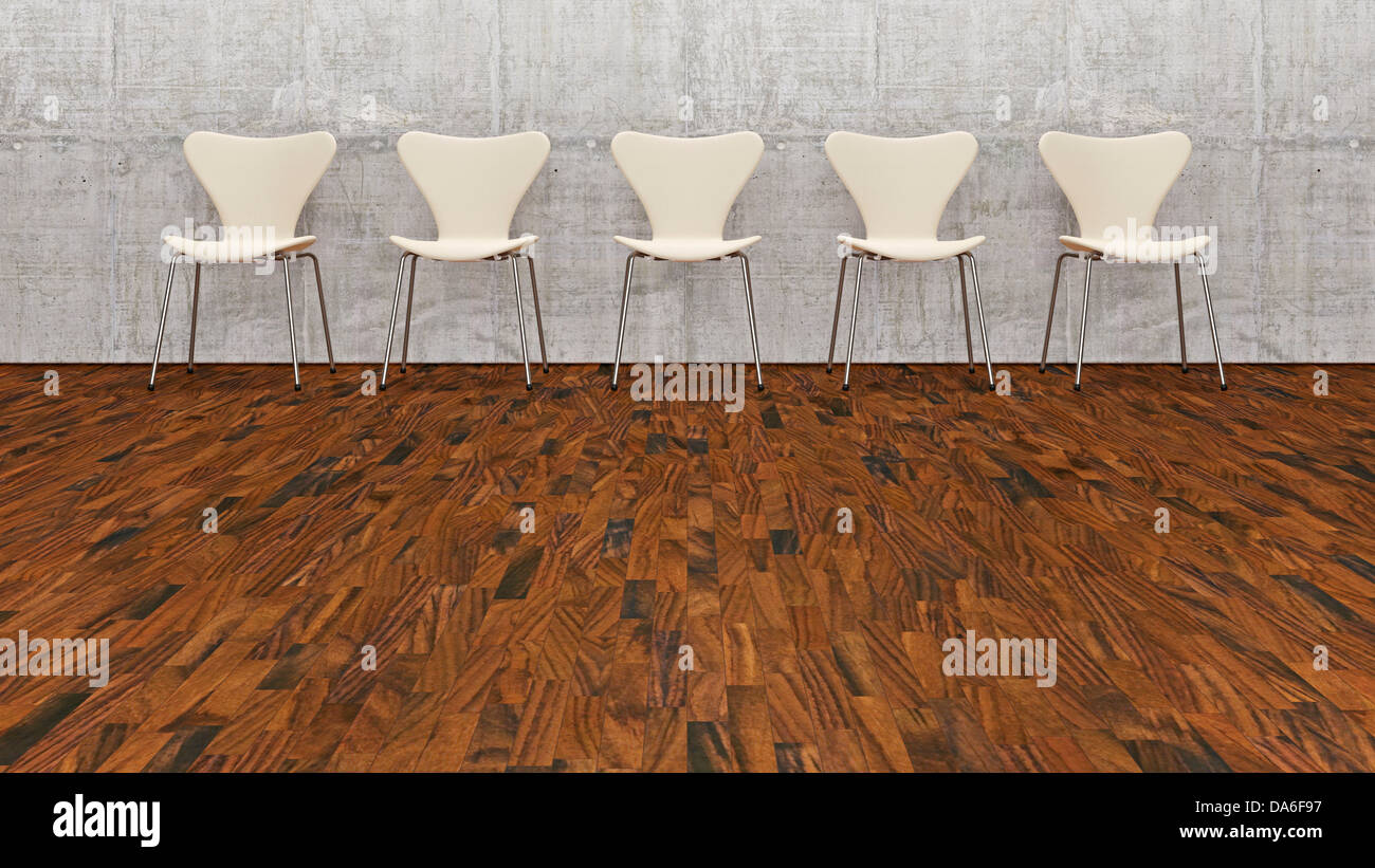 Row of chairs, waiting room, 3D illustration Stock Photo