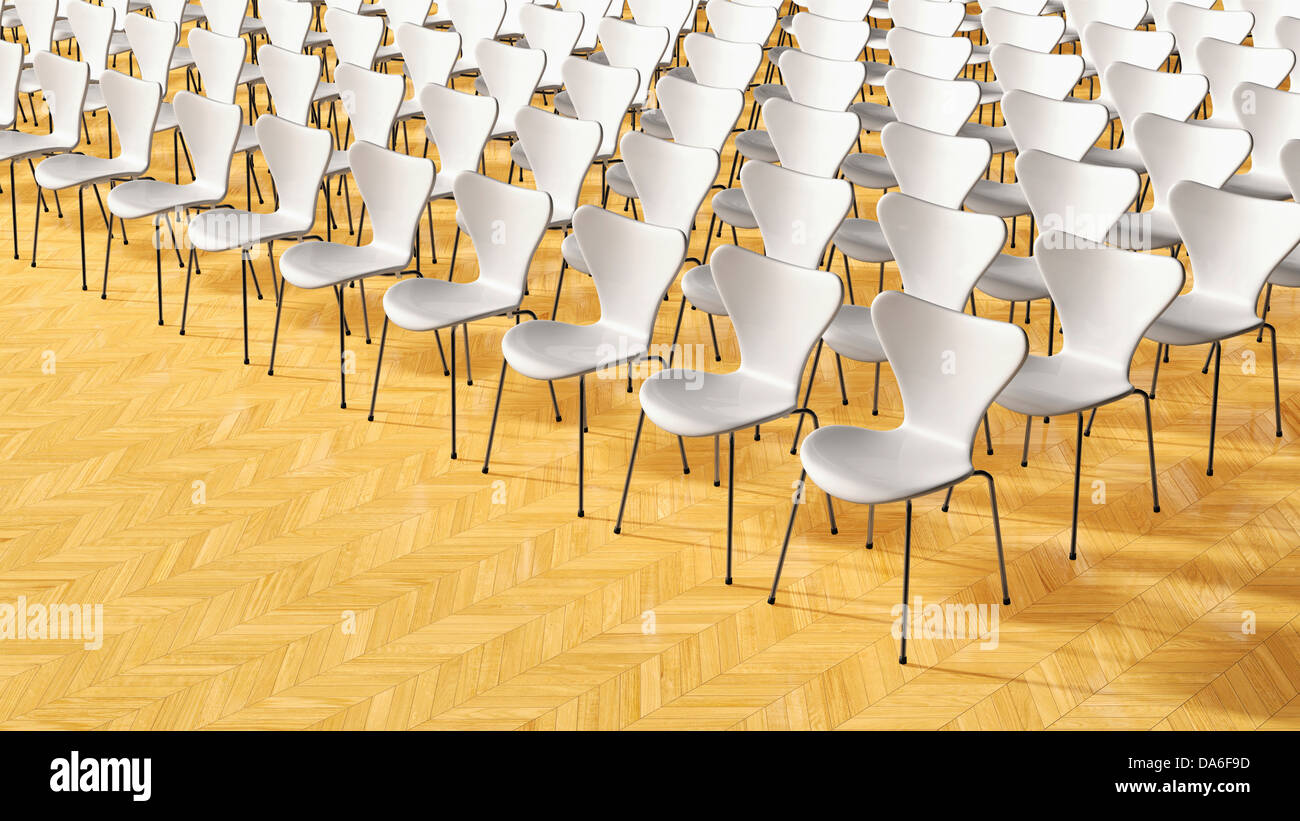 Rows of chairs, 3D illustration Stock Photo