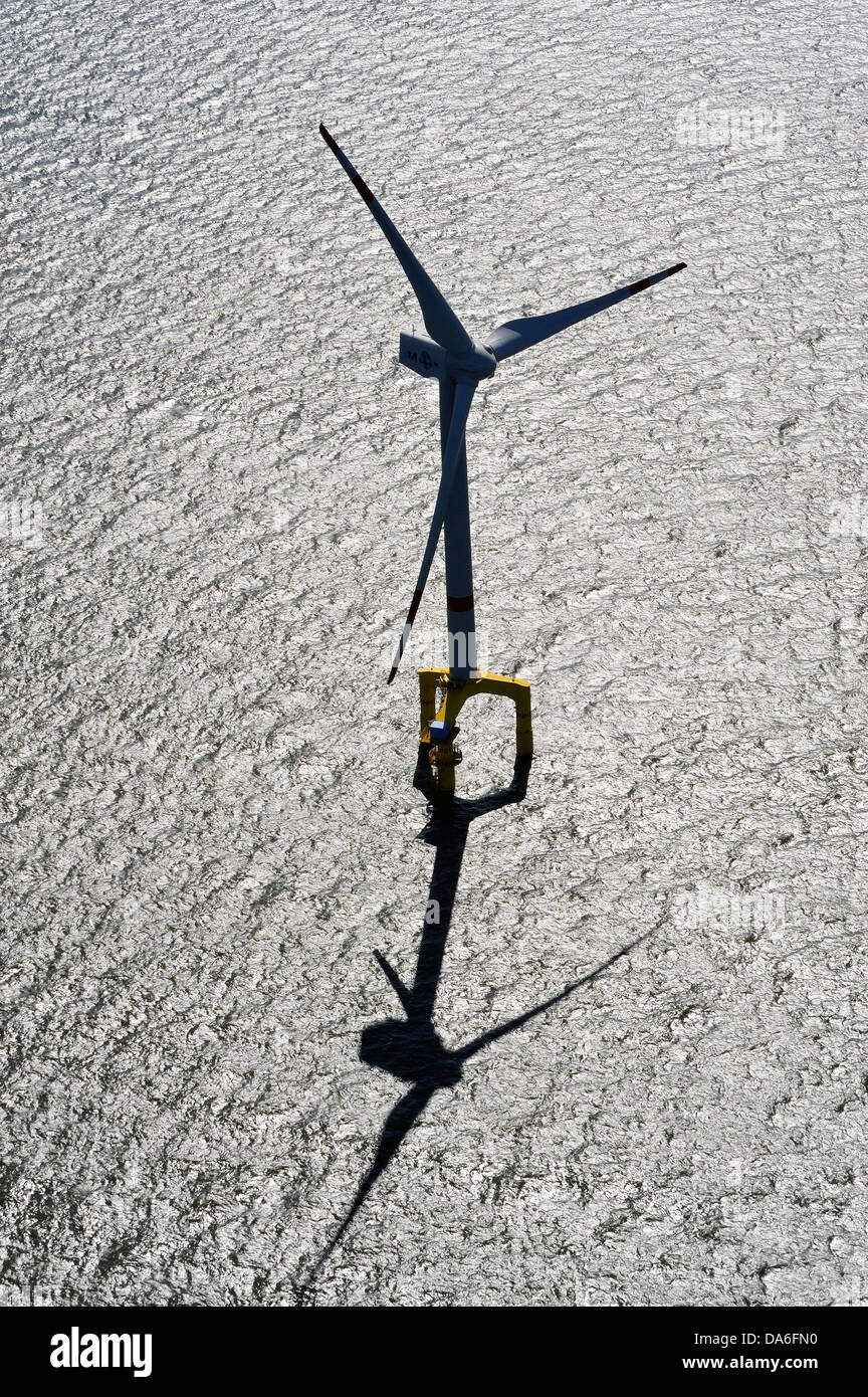 Aerial view, wind turbine, offshore wind farm, North Sea Stock Photo