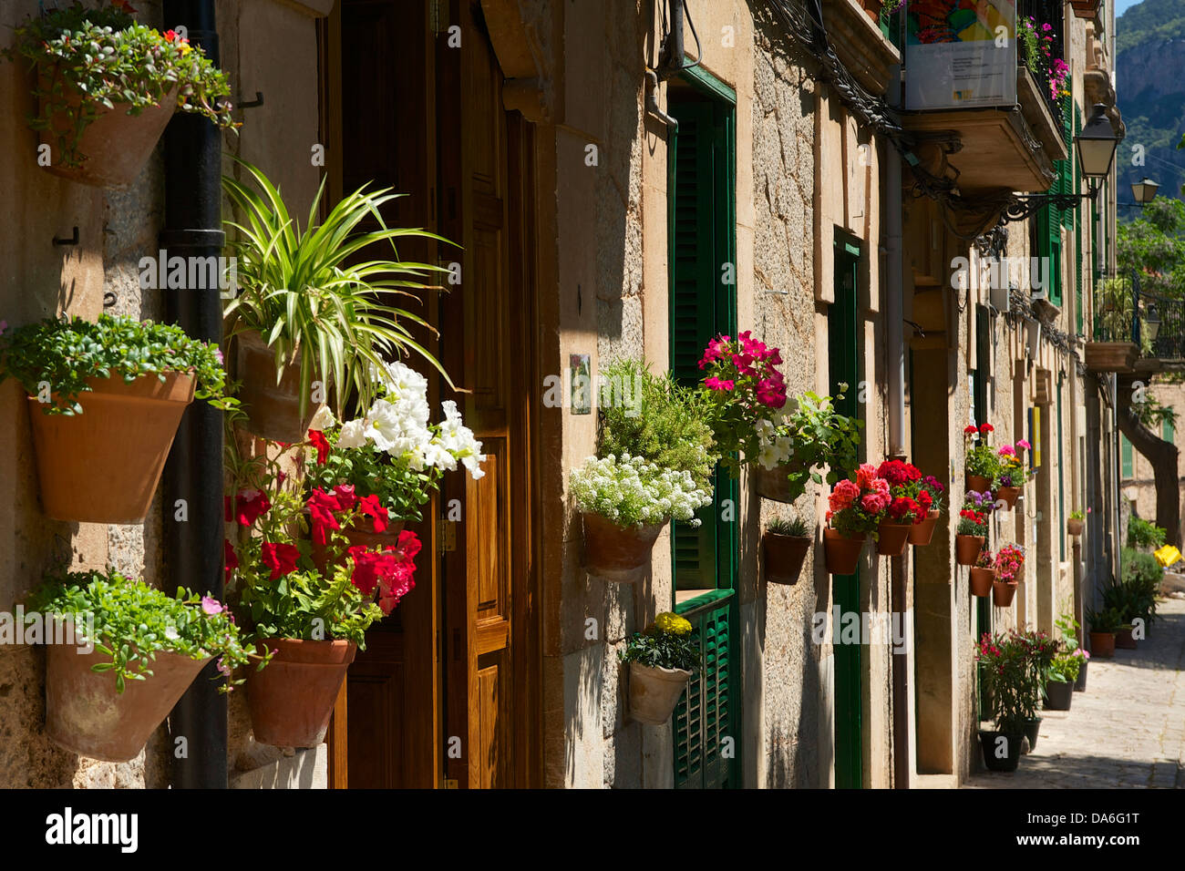 Street decorated with flowers Stock Photo