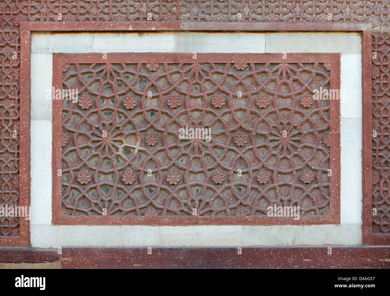 Decorative elements carved in sandstone, Red Fort Stock Photo