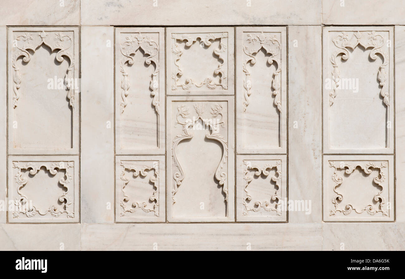 Marble slabs carved with blind arcading, Red Fort Stock Photo
