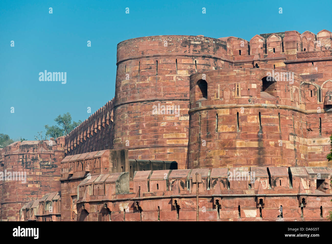 Fortified outer walls with battlements and loopholes, Red Fort Stock Photo