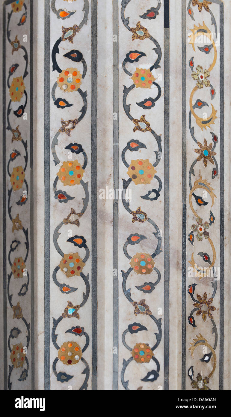 Coloured stone and glass inlays, pietra dura, Red Fort Stock Photo