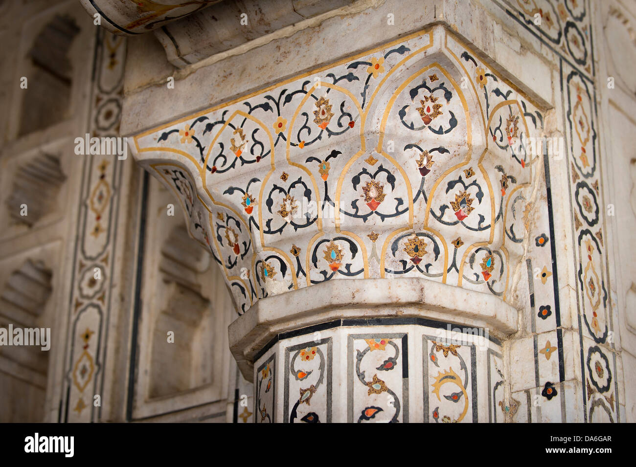Coloured stone and glass inlays, pietra dura, Red Fort Stock Photo