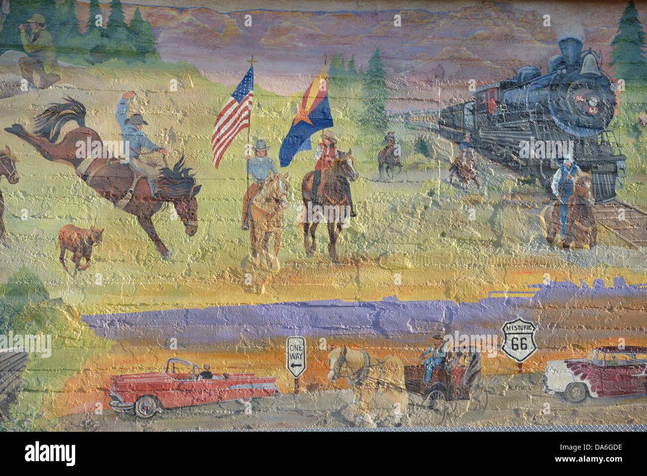 USA, United States, America, Arizona, Seligman, North America, Southwest, Route 66, Americana, America, Williams, mural, wall, p Stock Photo
