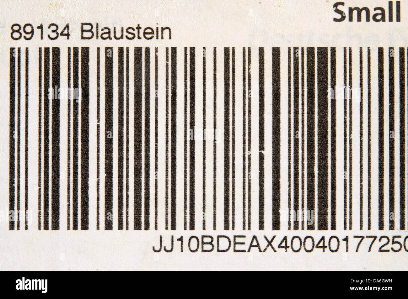 DHL parcel sticker with a bar code Stock Photo