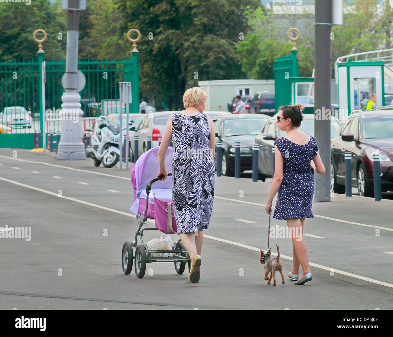 women are walking around the city Stock Photo