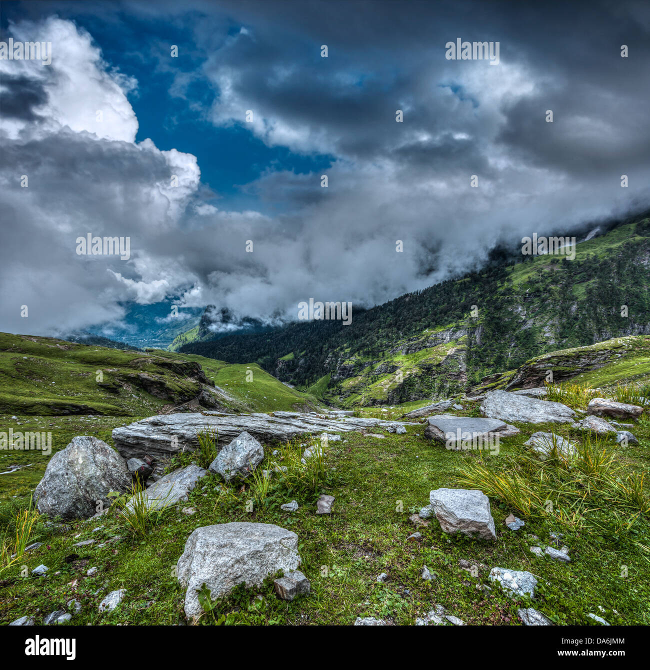Mountain landscape in Himalayas. Kullu valley, Himachal Pradesh, India Stock Photo