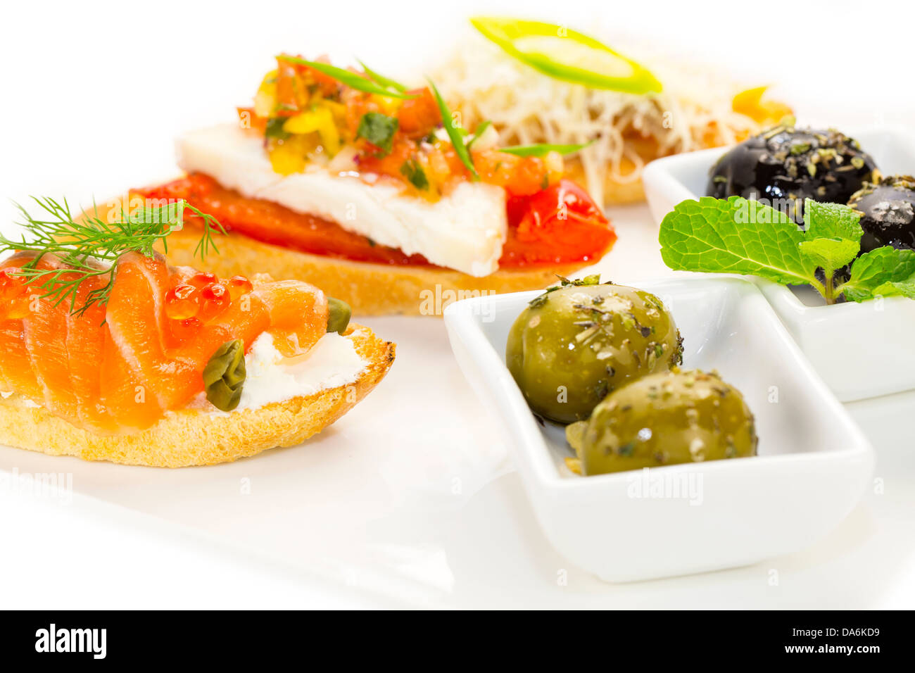 Spanish sandwiches seafood to wine and cheese vegetables Stock Photo