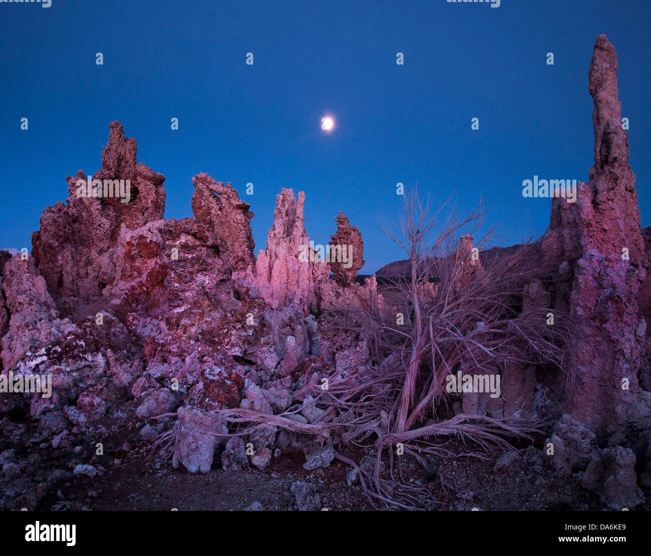 USA, United States, America, California, Bishop, California, Sierra, mountains, landscape, Moon, night Stock Photo