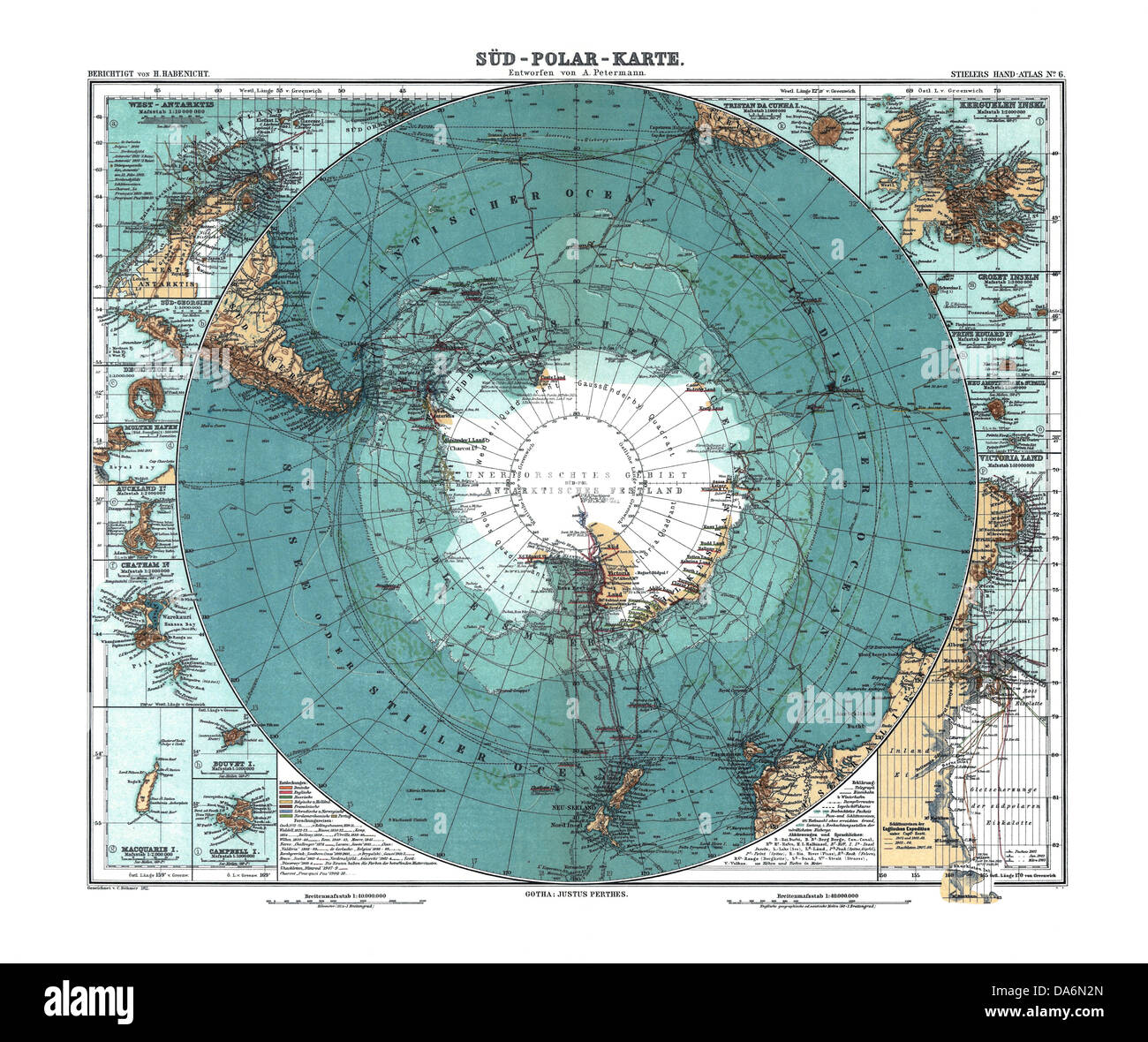 antarctica map old 1912 poster art drawing Stock Photo