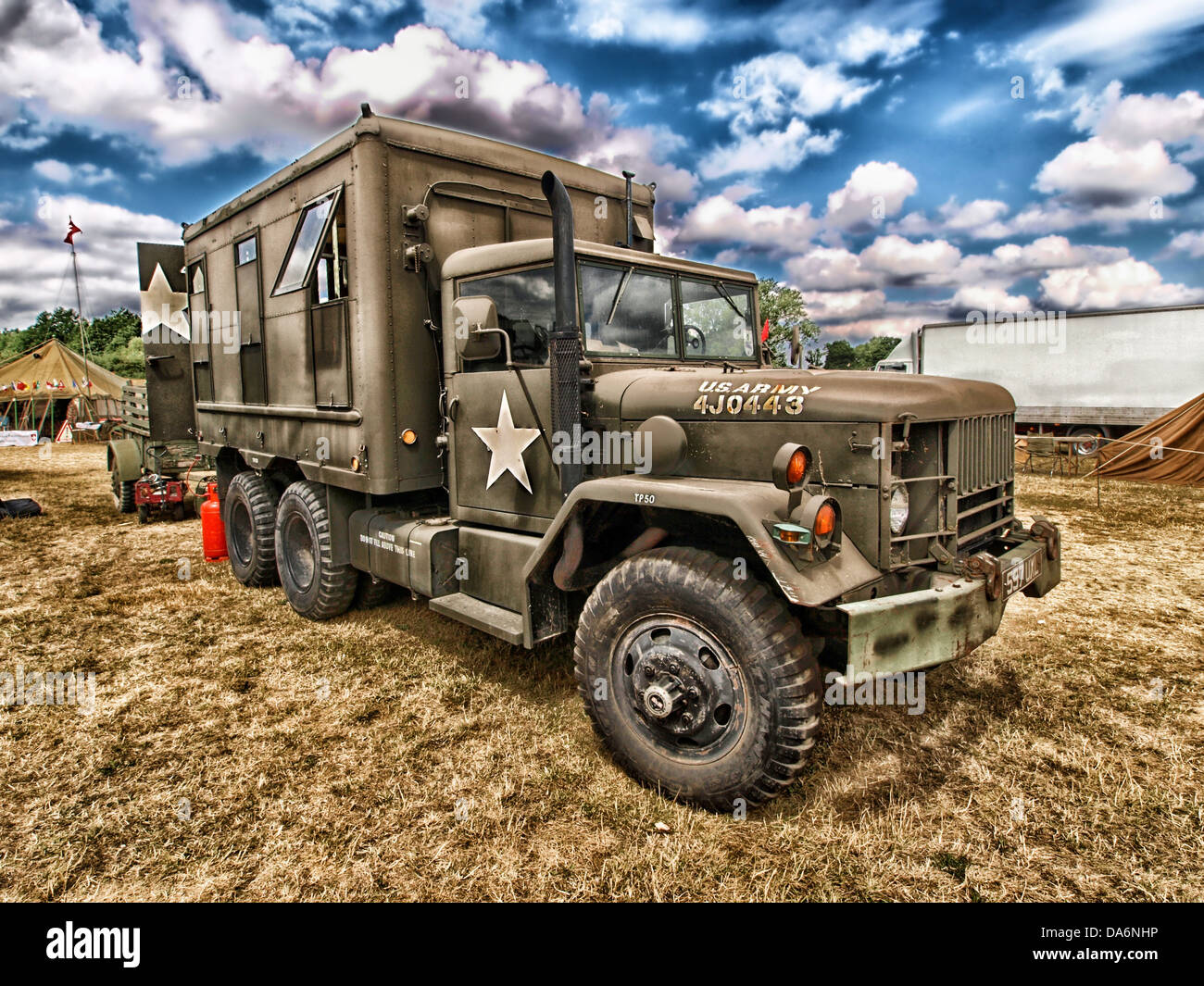 truck army vehicle transportation hdr sky clouds Stock Photo