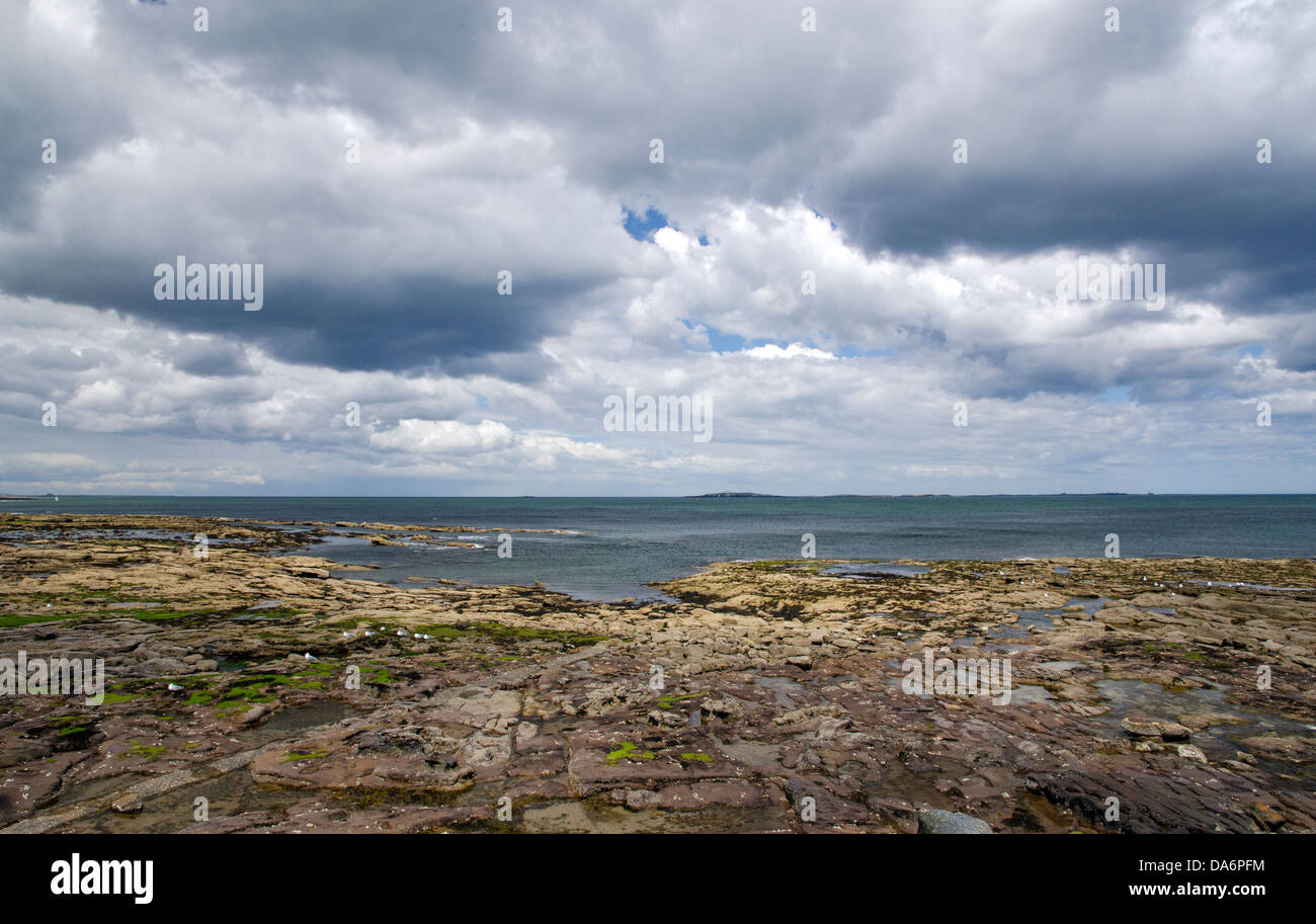 longstone lighthouse from seahouses north sea northumberland Stock Photo