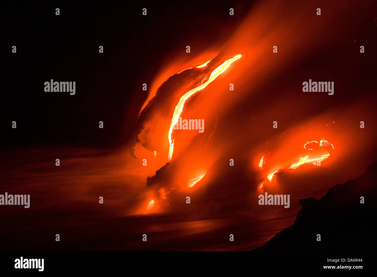 USA, United States, America, Hawaii, Big Island, Lava, Hot Lava, Red Lava, Glowing Lava, volcanism Stock Photo