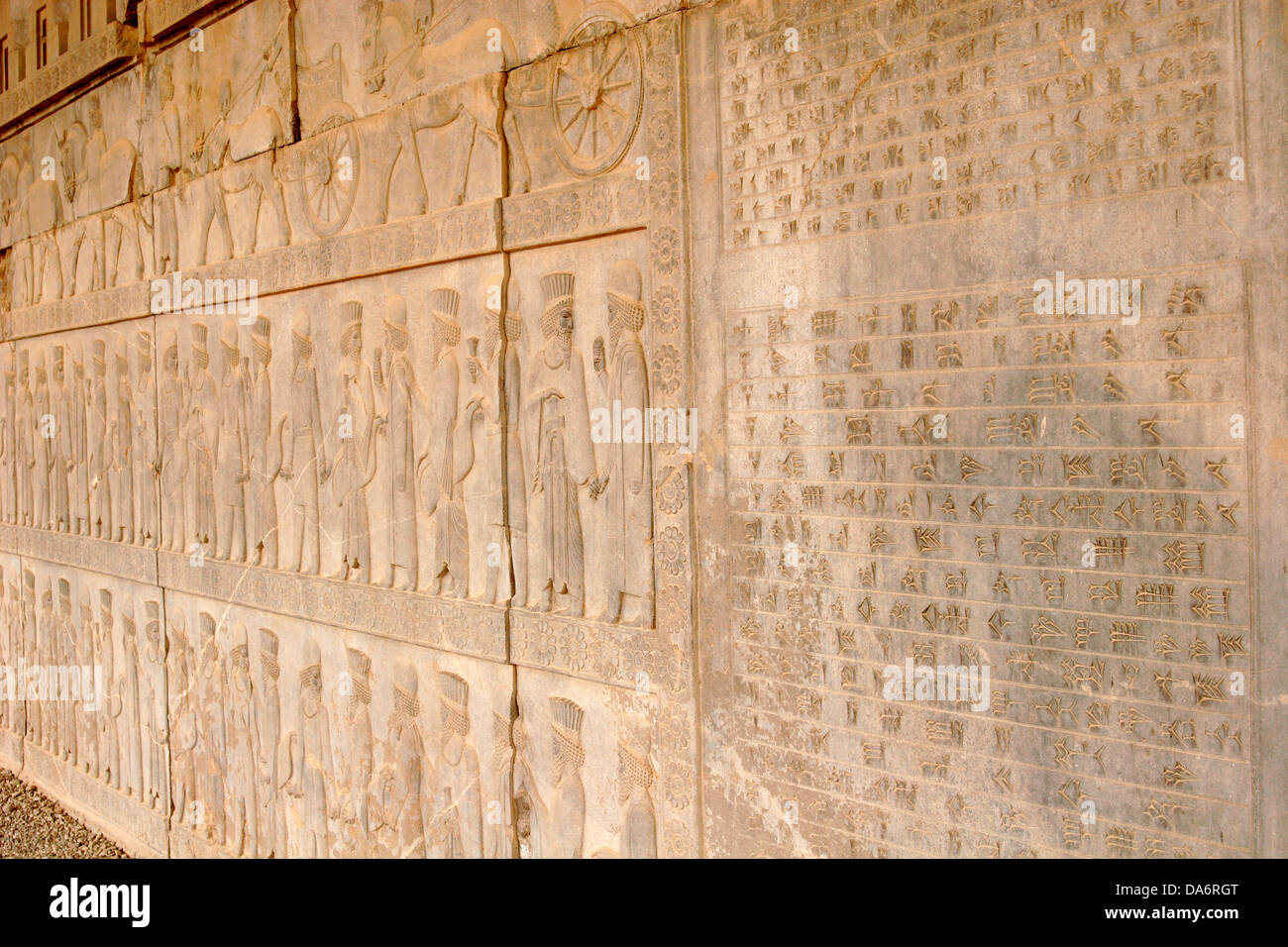 Bas reliefs at the walls of Apadana Palace and Staircase, Persepolis ...