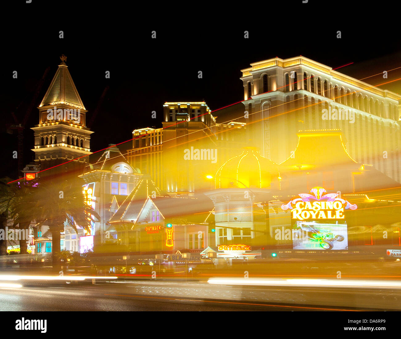 USA, United States, America, Nevada, Las Vegas, strip, city, urban, tourist, night, long exposure, City of Sin, Casino, Gambling Stock Photo