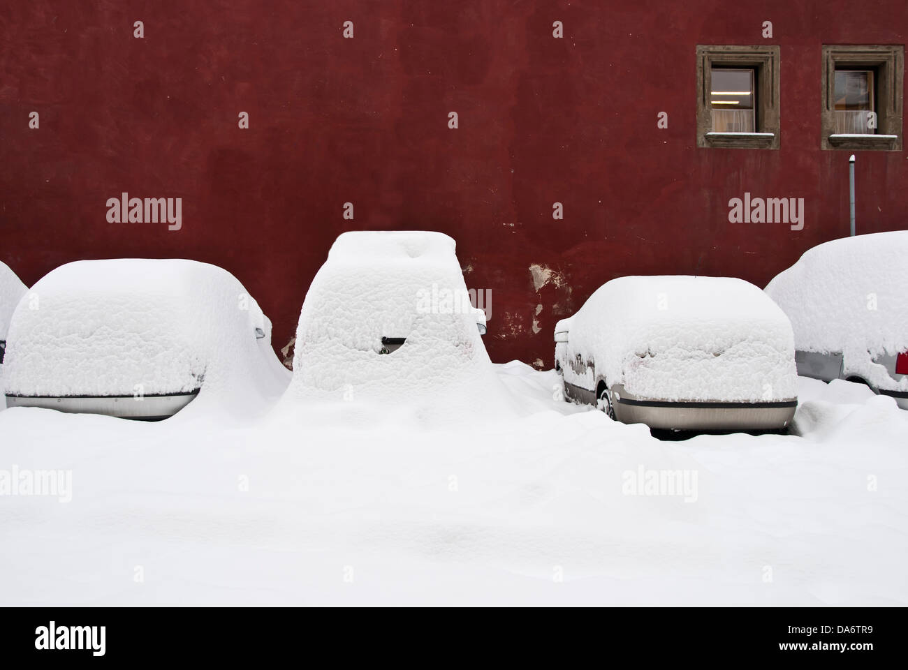 cars completely covered with snow Stock Photo