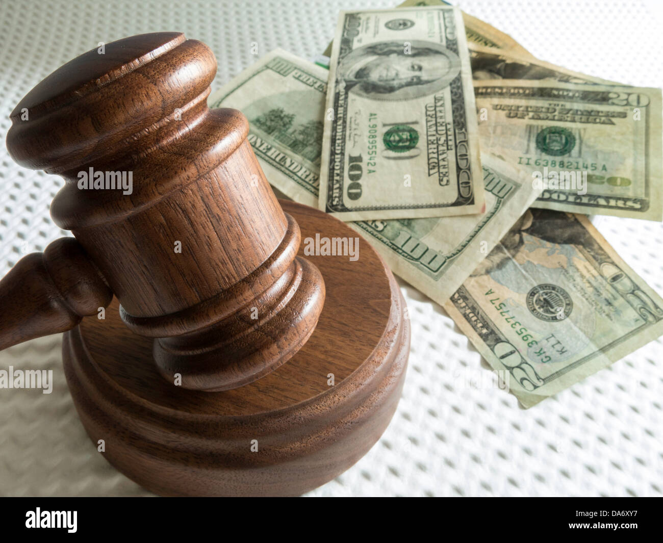 Still Life, Judge's Gavel and Striker Block With Money, USA Stock Photo