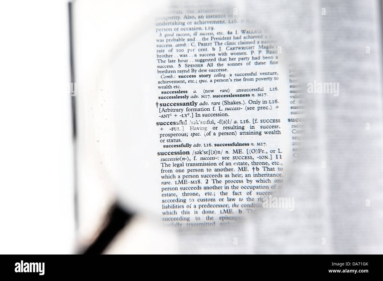 A magnifying glass on the word successful on a dictionary Stock Photo