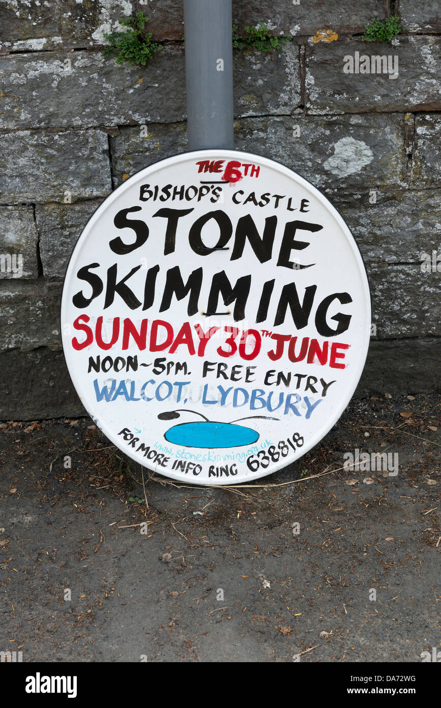 Bishop's Castle British Stone Skimming championship sign Stock Photo