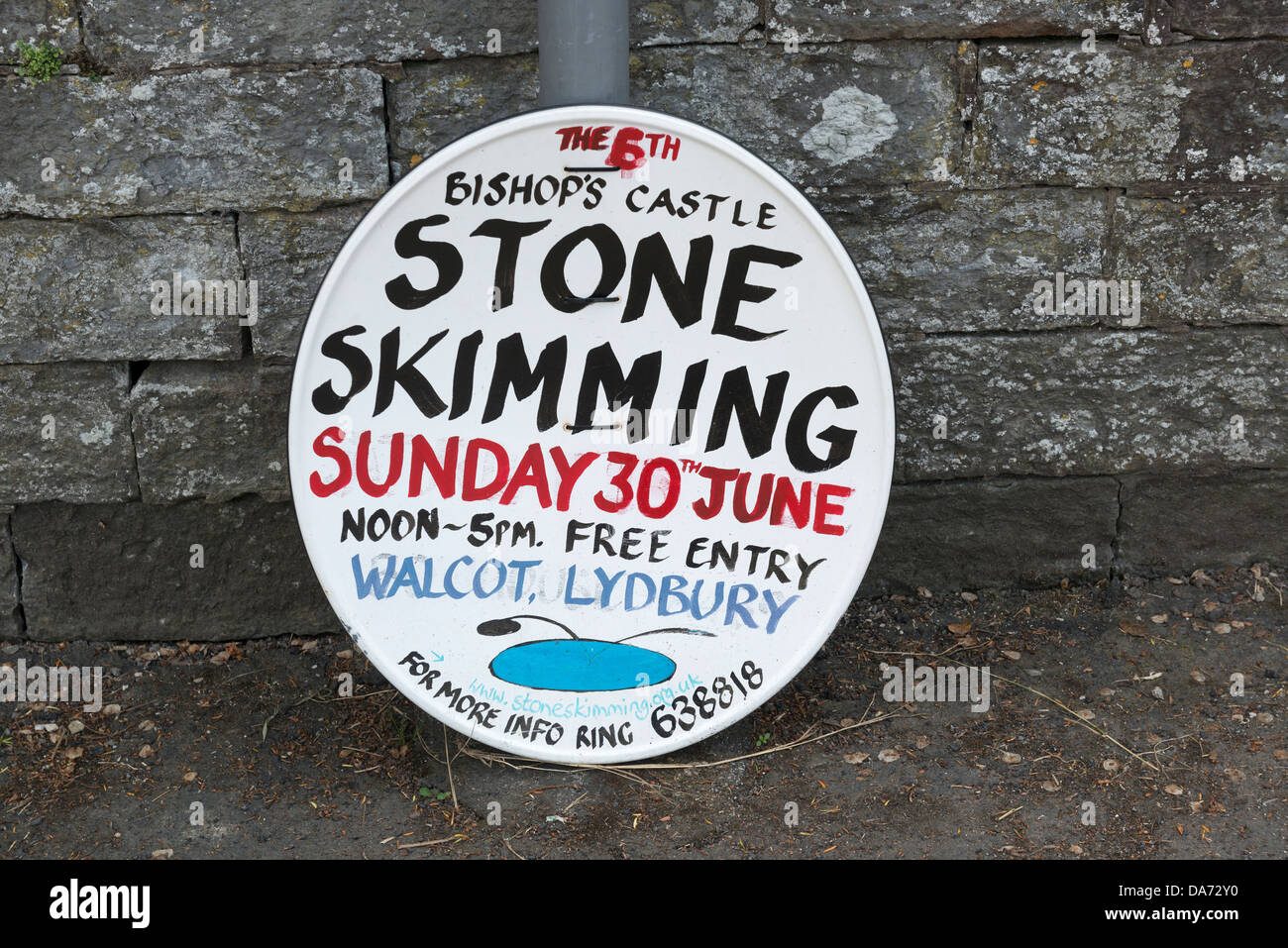 Bishop's Castle British Stone Skimming championship sign Stock Photo