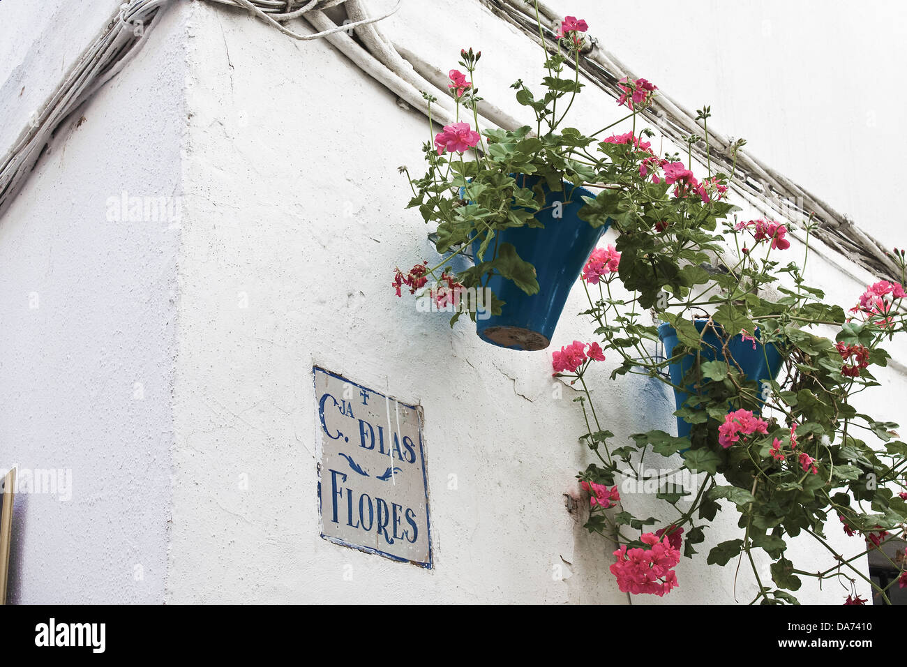 Traditional house decorated whit flowers pots in (Calle de las Flores)The patios 2013.Cordoba,Andalusia,Spain,Europe. Stock Photo