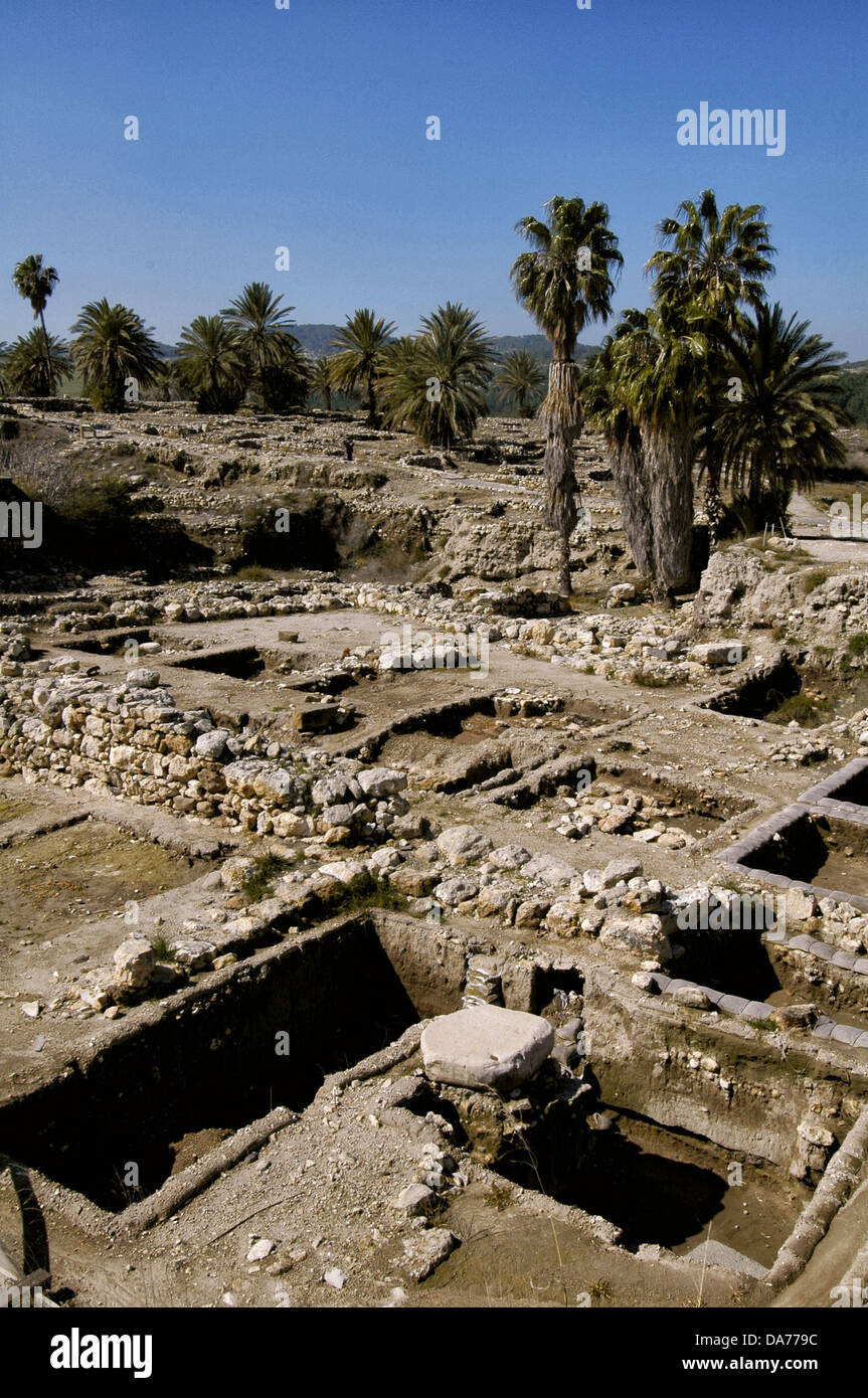 Ruins in Tell Megiddo archaelogical site and UNESCO World Heritage site