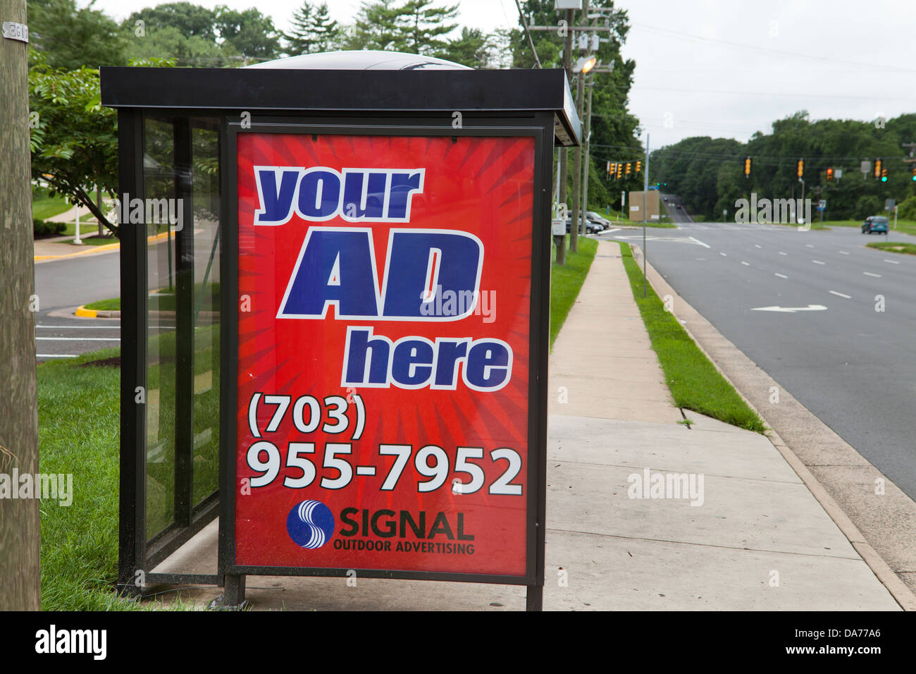 Covered bus stop ad space advertisement - Virginia, USA Stock Photo